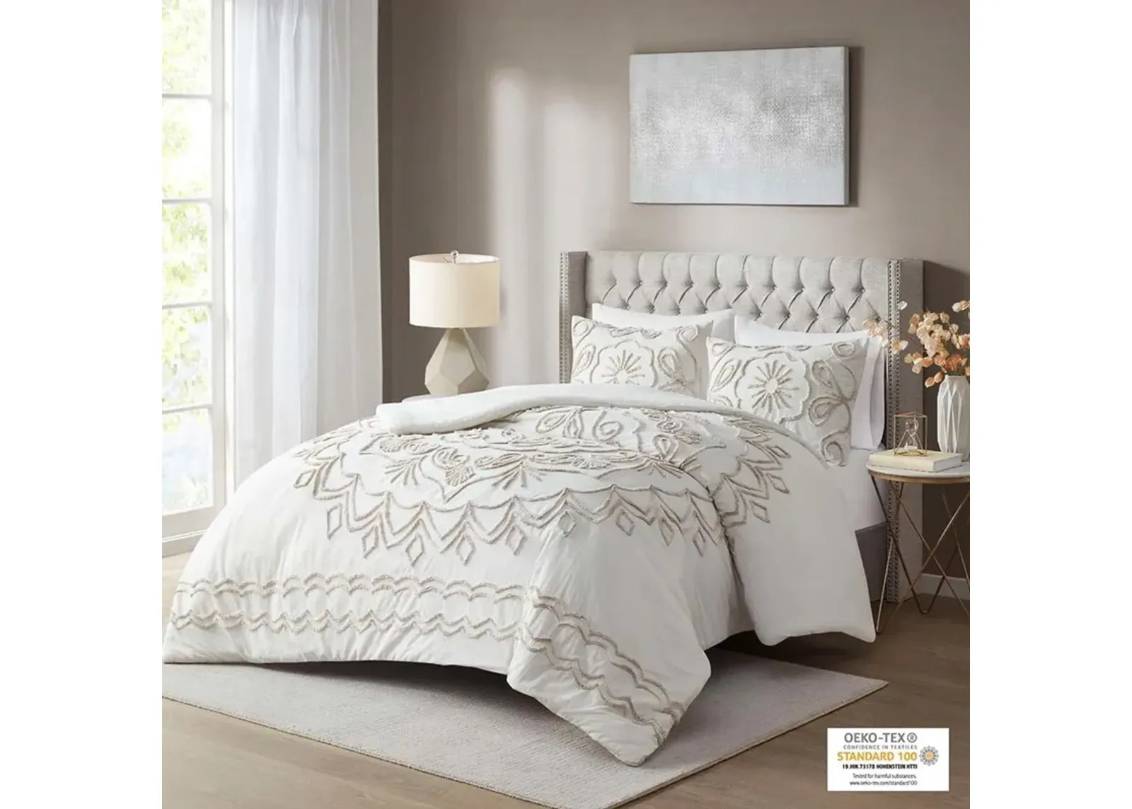 Kimbra Full/Queen Comforter Set - White/Taupe