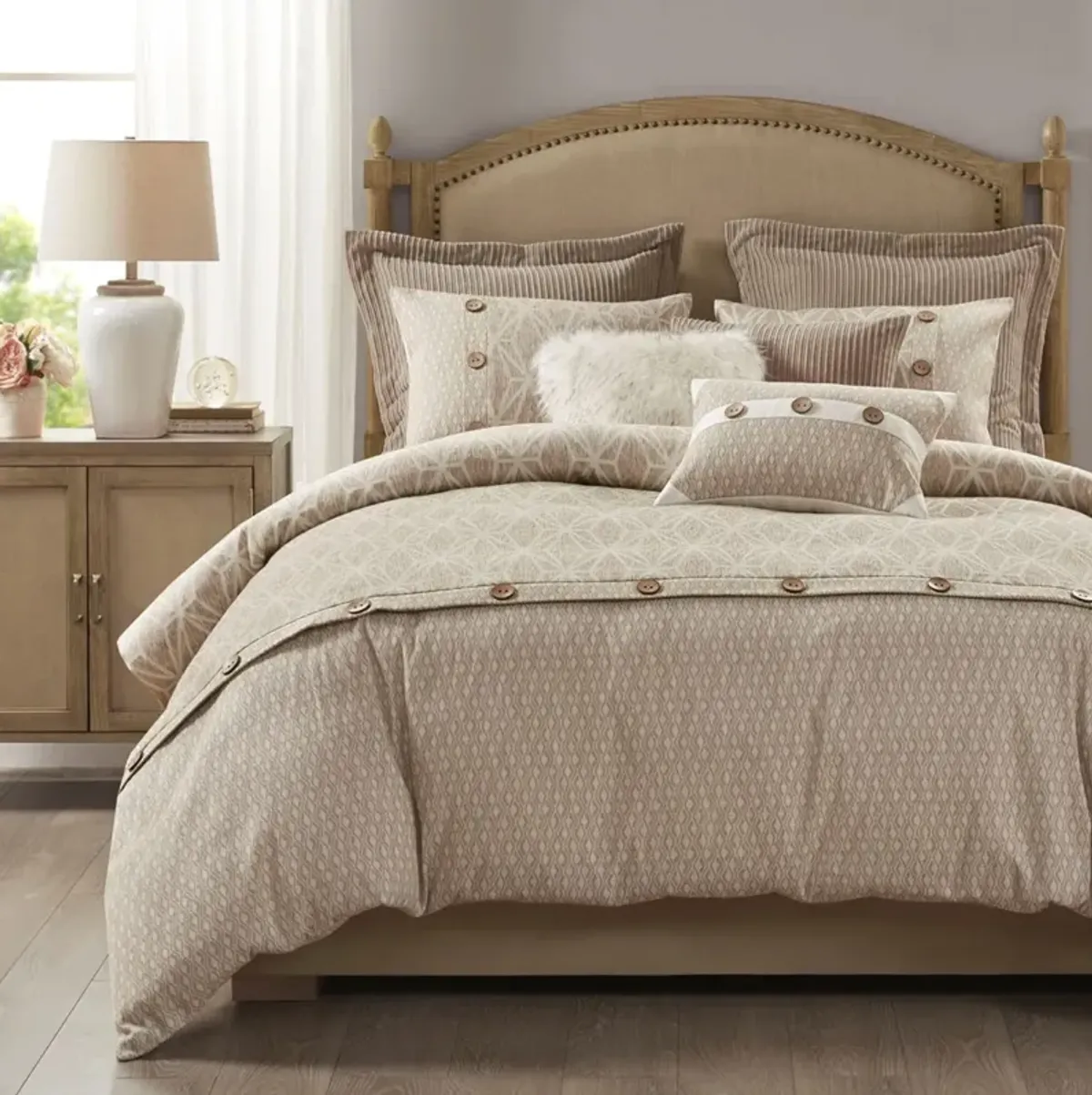 Aubrey Queen Comforter Set - Taupe