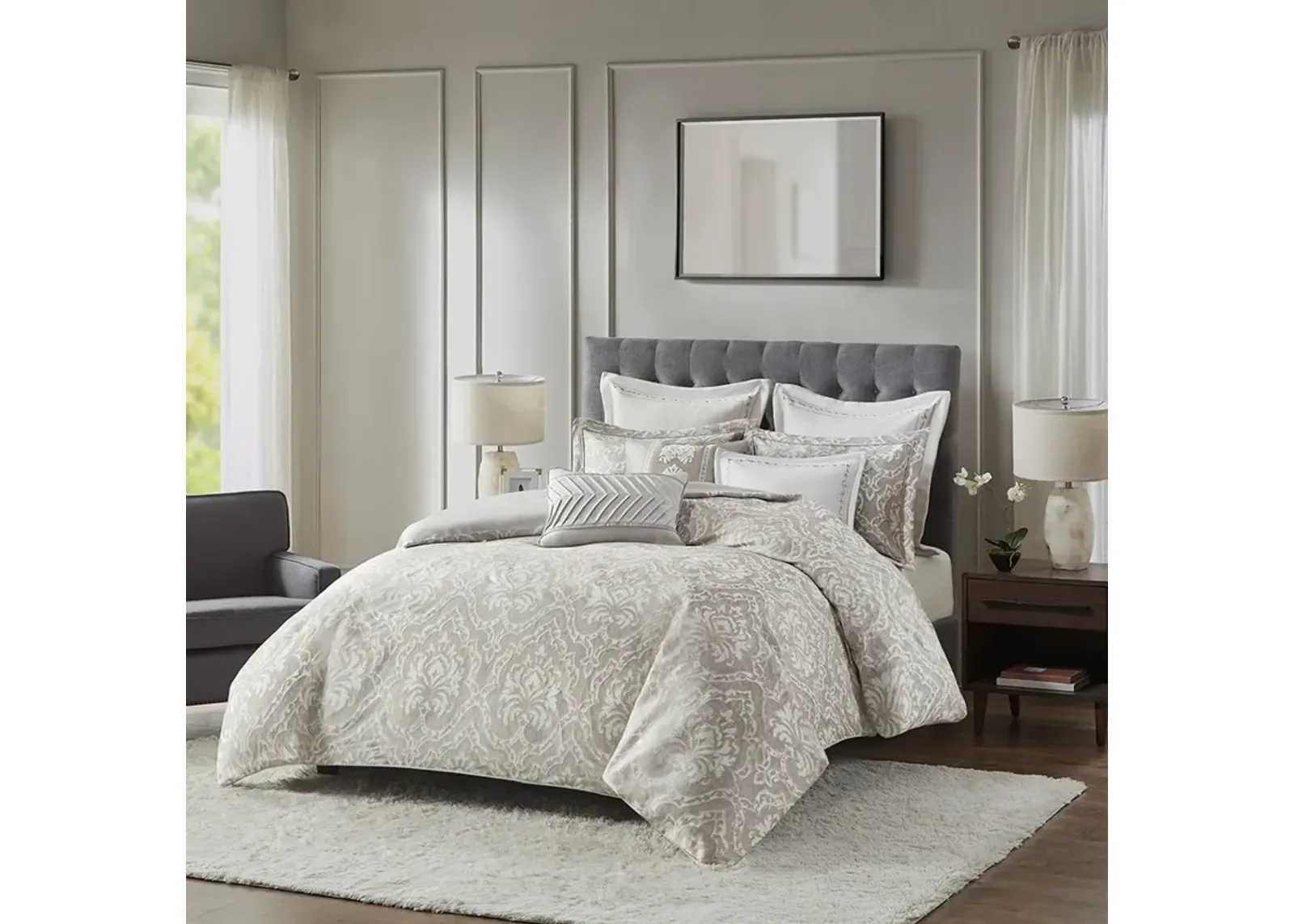 Iris King Comforter Set - Gray