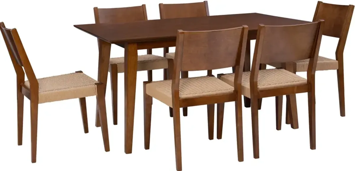 Vittorio Dining Table and 6 Side Chairs - Brown