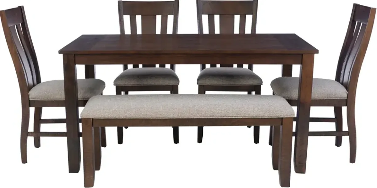 Lawson Dining Table, 4 Splat-Back Chairs and Bench