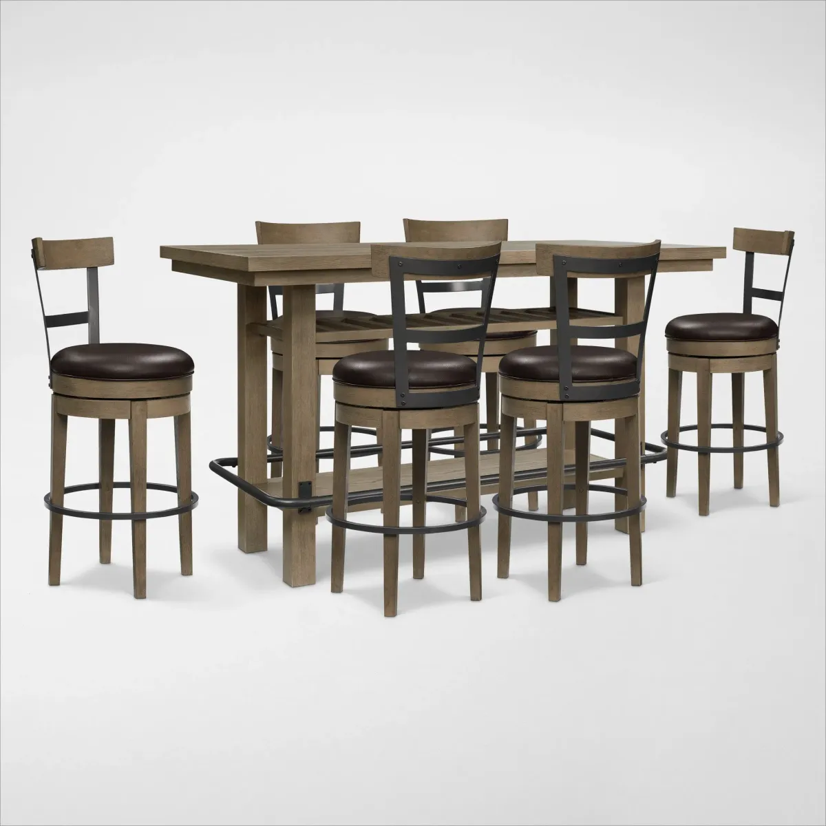 Deacon Bar Height Dining Table and 6 Swivel Stools