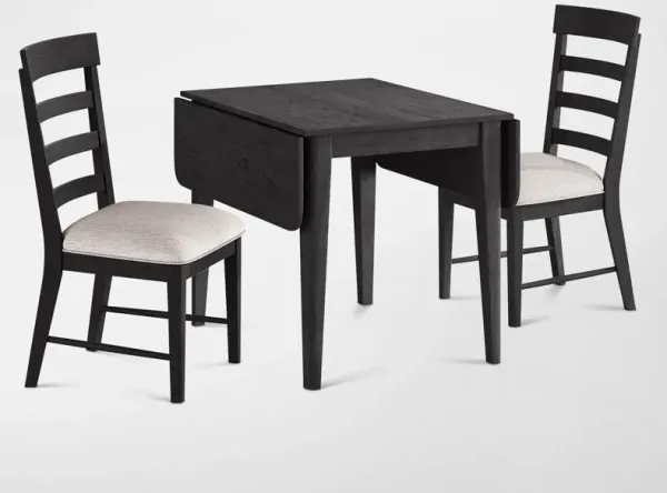 Hayward Solid WoodSmall Extendable Dining Table & 2 Ladder-Back Chairs - Black