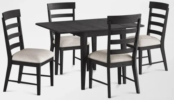 Hayward Solid Wood Small Extendable Dining Table & 4 Ladder-Back Chairs - Black