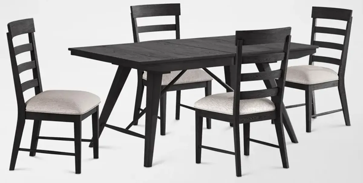 Hayward Solid Wood Large Extendable Dining Table & 4 Ladder-Back Chairs - Black