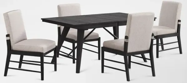 Hayward Solid Wood Large Extendable Dining Table & 4 Upholstered Chairs - Black