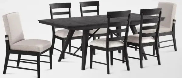 Hayward Solid Wood Large Extendable Dining Table with 4 Ladder-Back Chairs & 2 Upholstered Chairs -