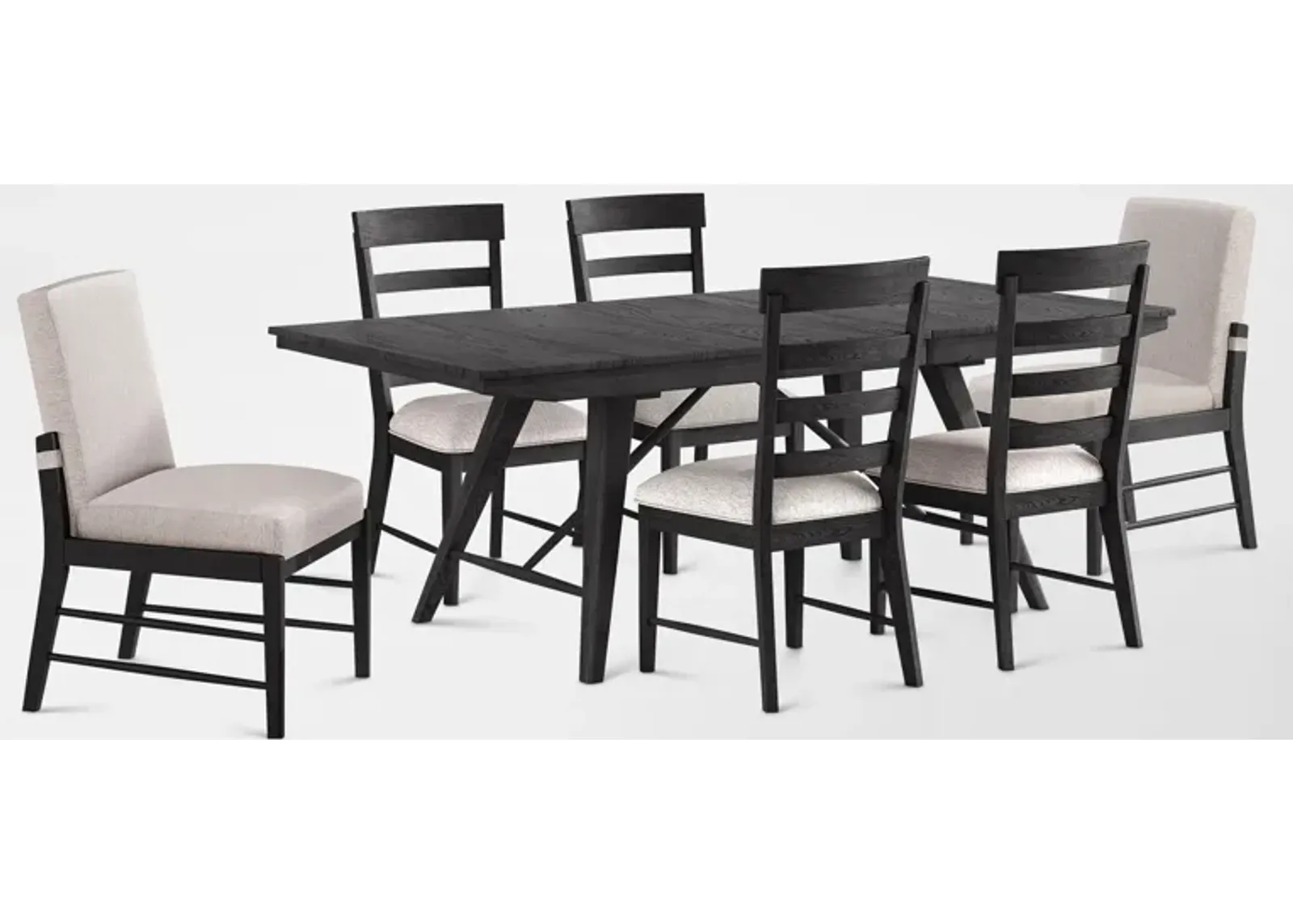 Hayward Large Extendable Dining Table with 4 Ladder-Back Chairs & 2 Upholstered Chairs - Black