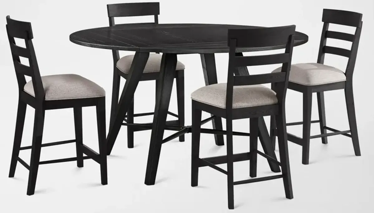 Hayward Solid Wood Convertible Counter-Height Dining Table & 4 Ladder-Back Stools - Black