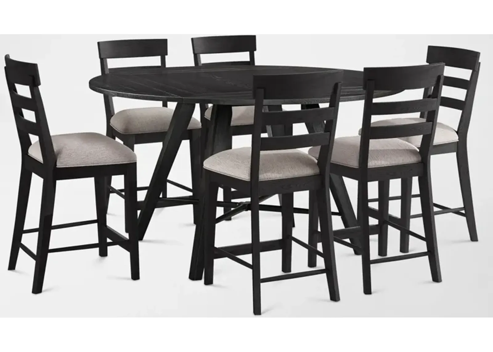 Hayward Convertible Counter-Height Dining Table & 6 Ladder-Back Stools - Black