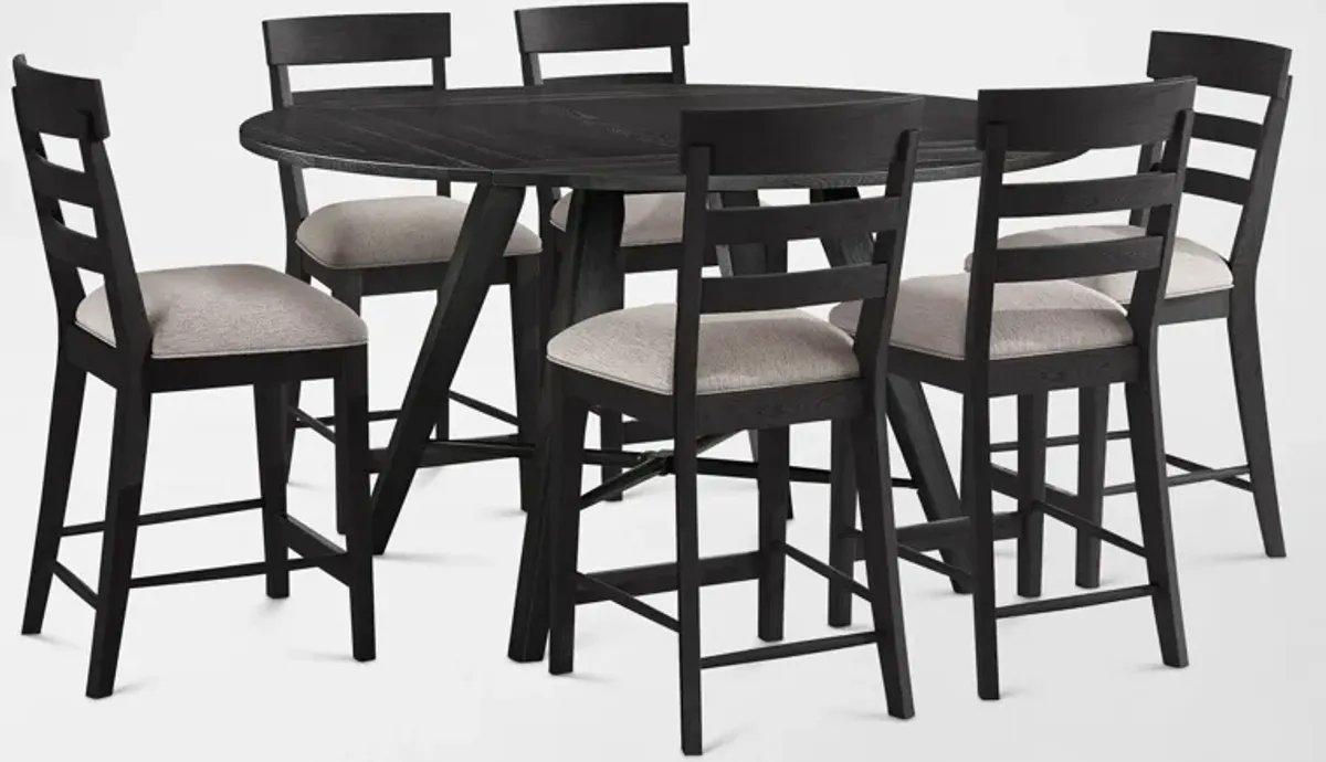 Hayward Convertible Counter-Height Dining Table & 6 Ladder-Back Stools - Black