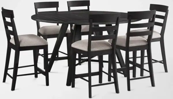 Hayward Solid Wood Convertible Counter-Height Dining Table & 6 Ladder-Back Stools - Black