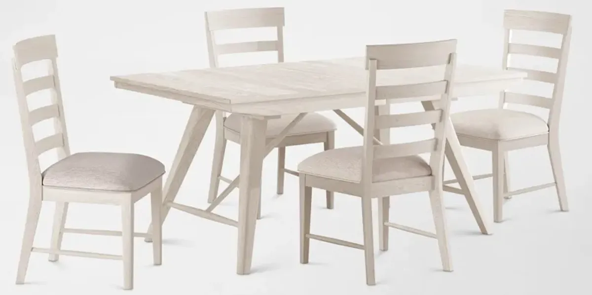 Hayward Solid Wood Large Extendable Dining Table & 4 Ladder-Back Chairs - White