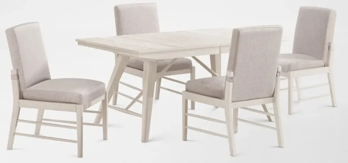 Hayward Solid Wood Large Extendable Dining Table & 4 Upholstered Chairs - White