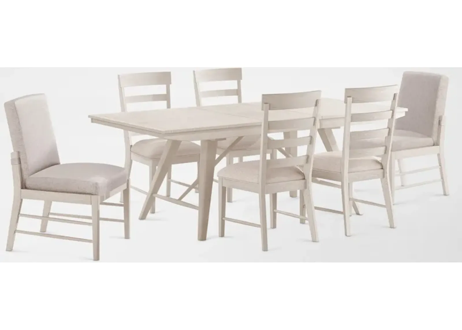 Hayward Large Extendable Dining Table with 4 Ladder-Back Chairs & 2 Upholstered Chairs - White