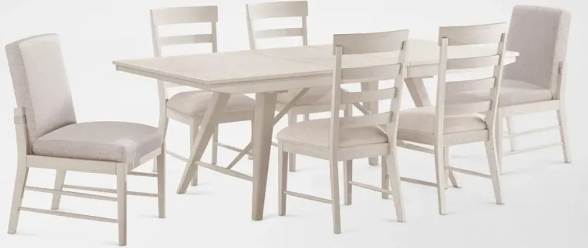 Hayward Solid Wood Large Extendable Dining Table with 4 Ladder-Back Chairs & 2 Upholstered Chairs -