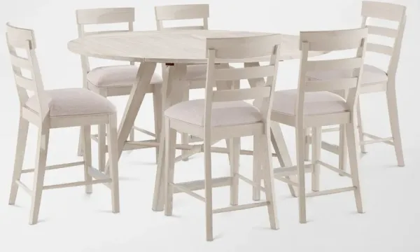 Hayward Solid Wood Convertible Counter-Height Dining Table & 6 Ladder-Back Stools - White