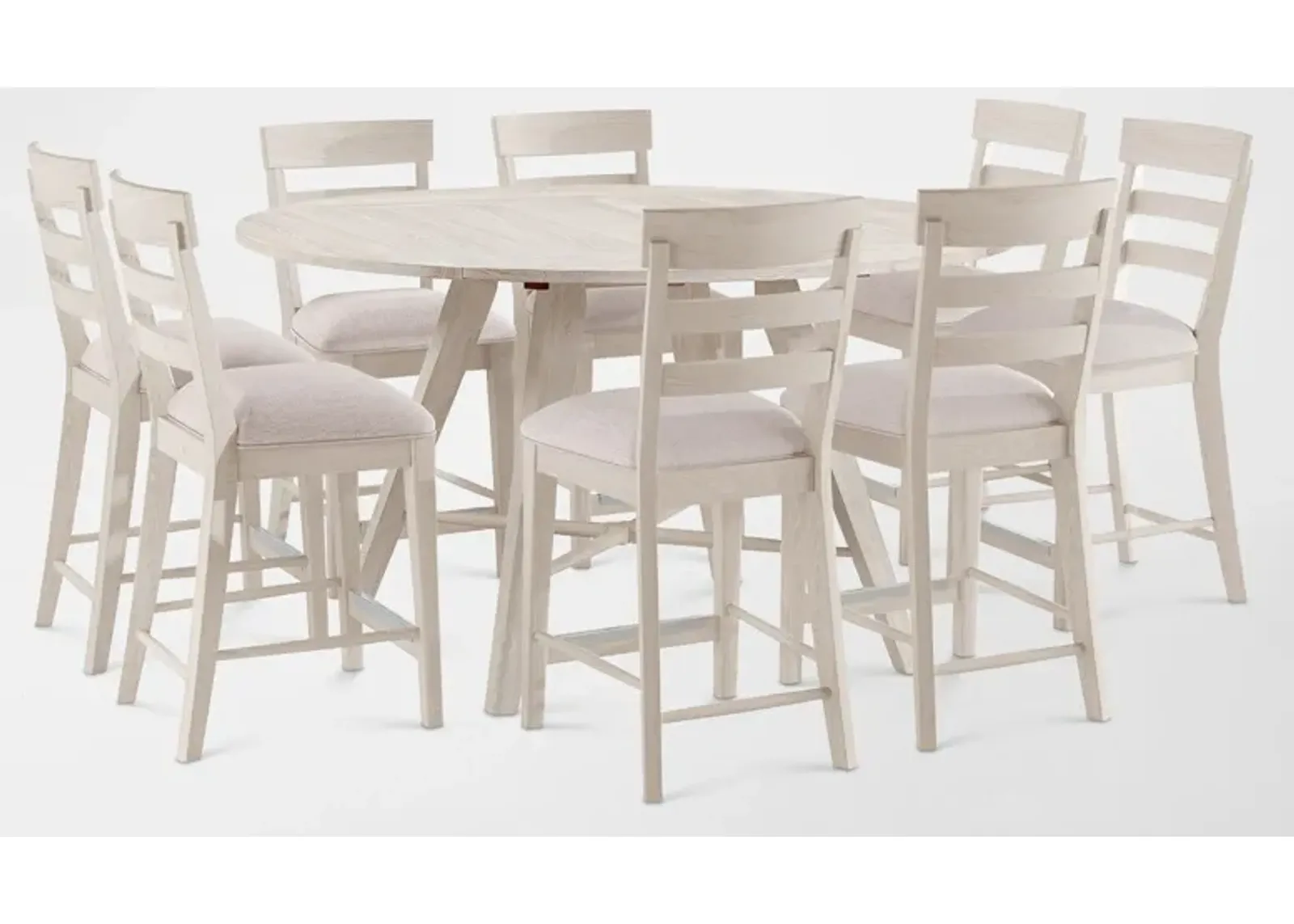 Hayward Convertible Counter-Height Dining Table & 8 Ladder-Back Stools - White