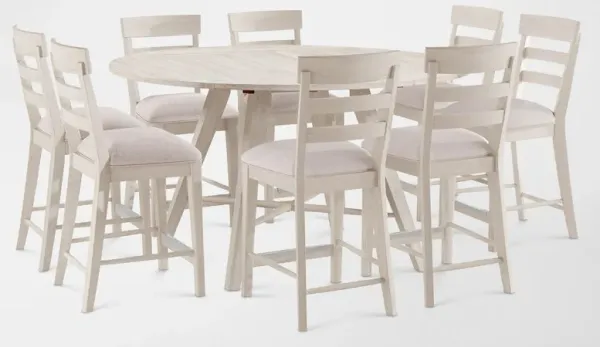 Hayward Solid Wood Convertible Counter-Height Dining Table & 8 Ladder-Back Stools - White