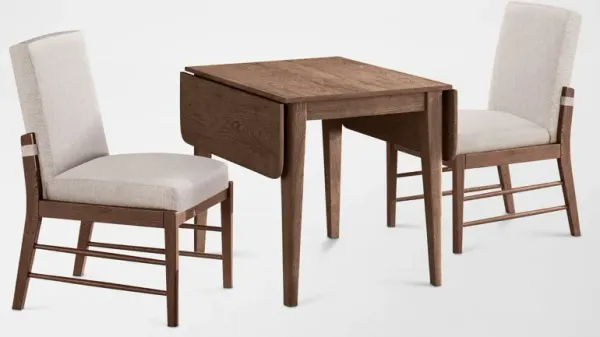 Hayward Solid Wood Small Extendable Dining Table & 2 Upholstered Chairs - Brown