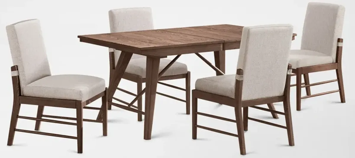 Hayward Solid Wood Large Extendable Dining Table & 4 Upholstered Chairs - Brown