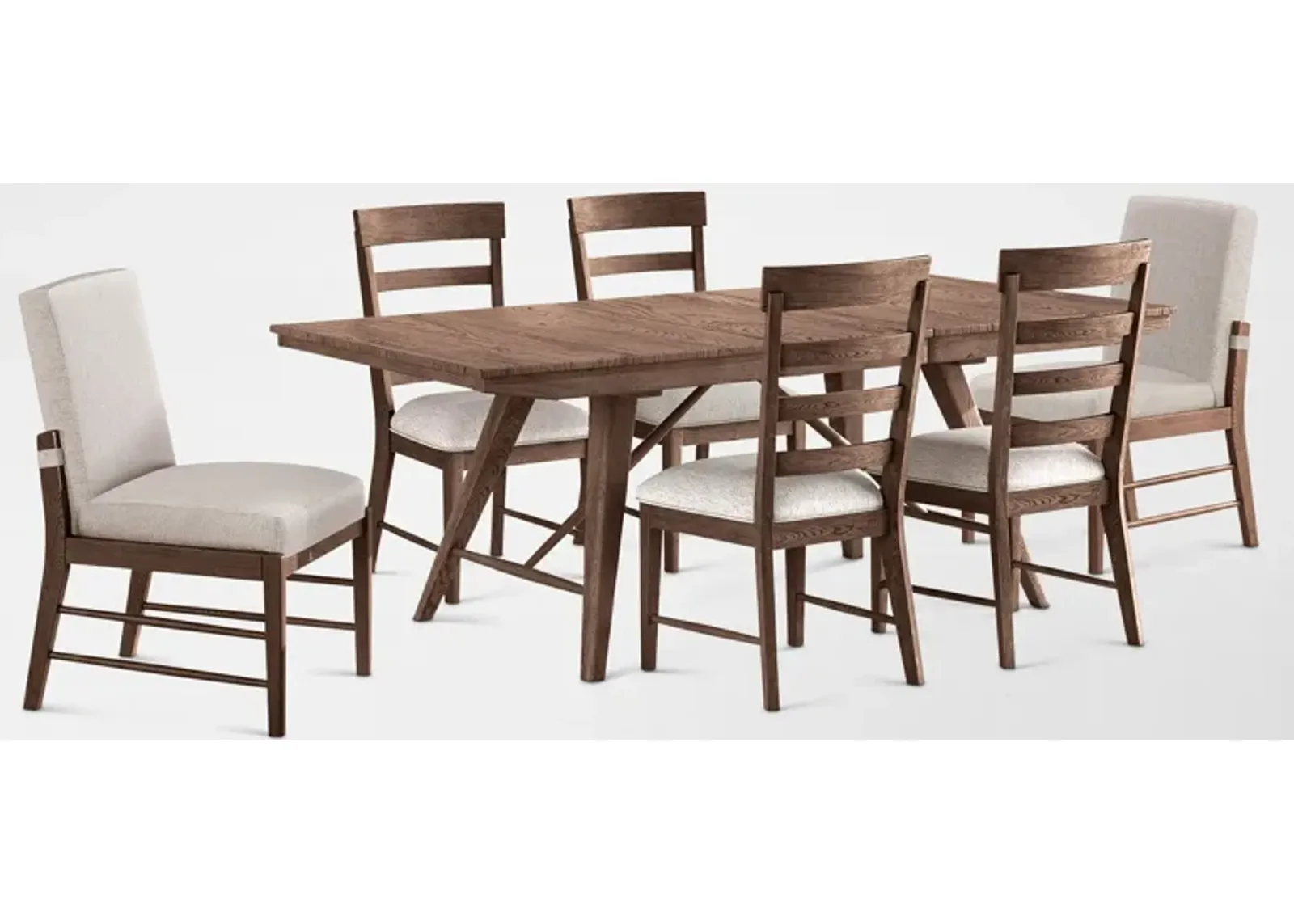 Hayward Large Extendable Dining Table with 4 Ladder-Back Chairs & 2 Upholstered Chairs - Brown