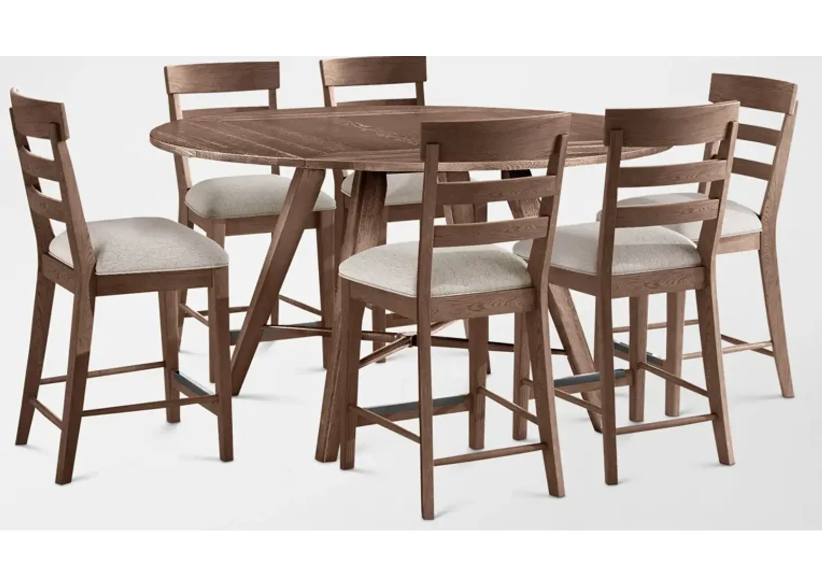 Hayward Convertible Counter-Height Dining Table & 6 Ladder-Back Stools - Brown