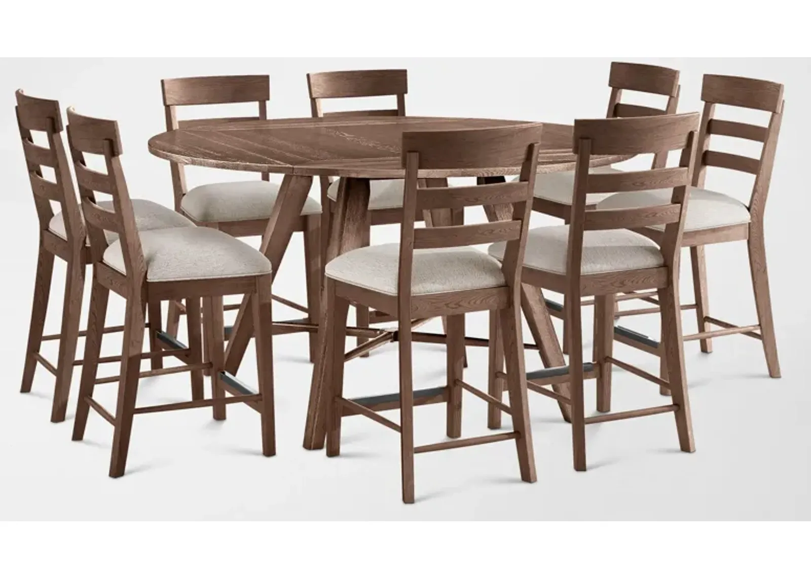 Hayward Convertible Counter-Height Dining Table & 8 Ladder-Back Stools - Brown