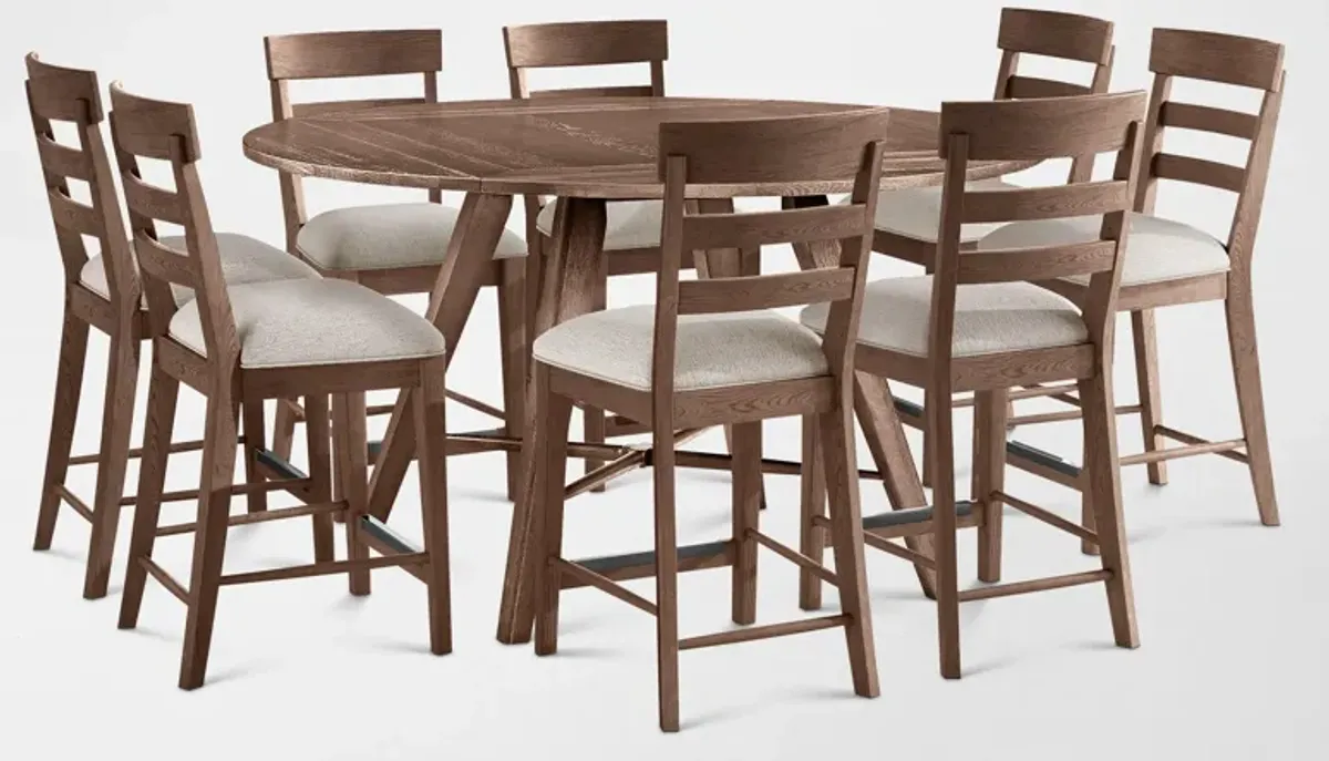 Hayward Convertible Counter-Height Dining Table & 8 Ladder-Back Stools - Brown