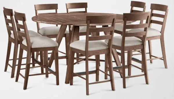 Hayward Solid Wood Convertible Counter-Height Dining Table & 8 Ladder-Back Stools - Brown