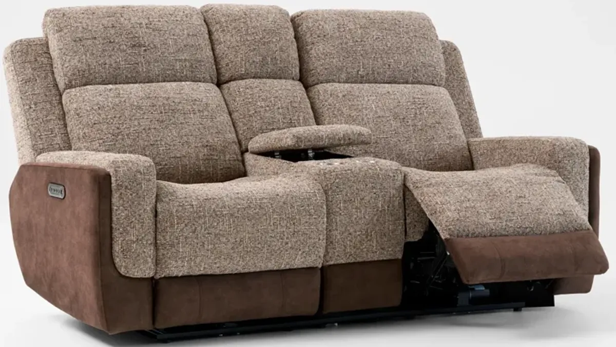 Desmond Dual-Power Reclining Sofa and Loveseat with Console Set