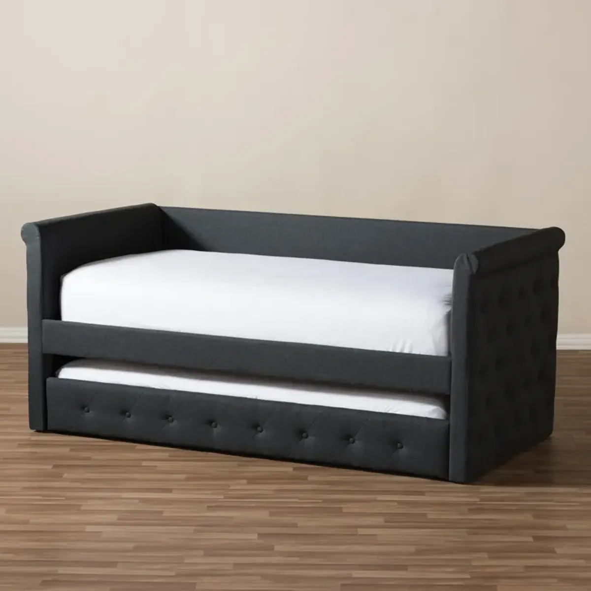 Azora Twin Upholstered Daybed with Trundle - Dark Gray