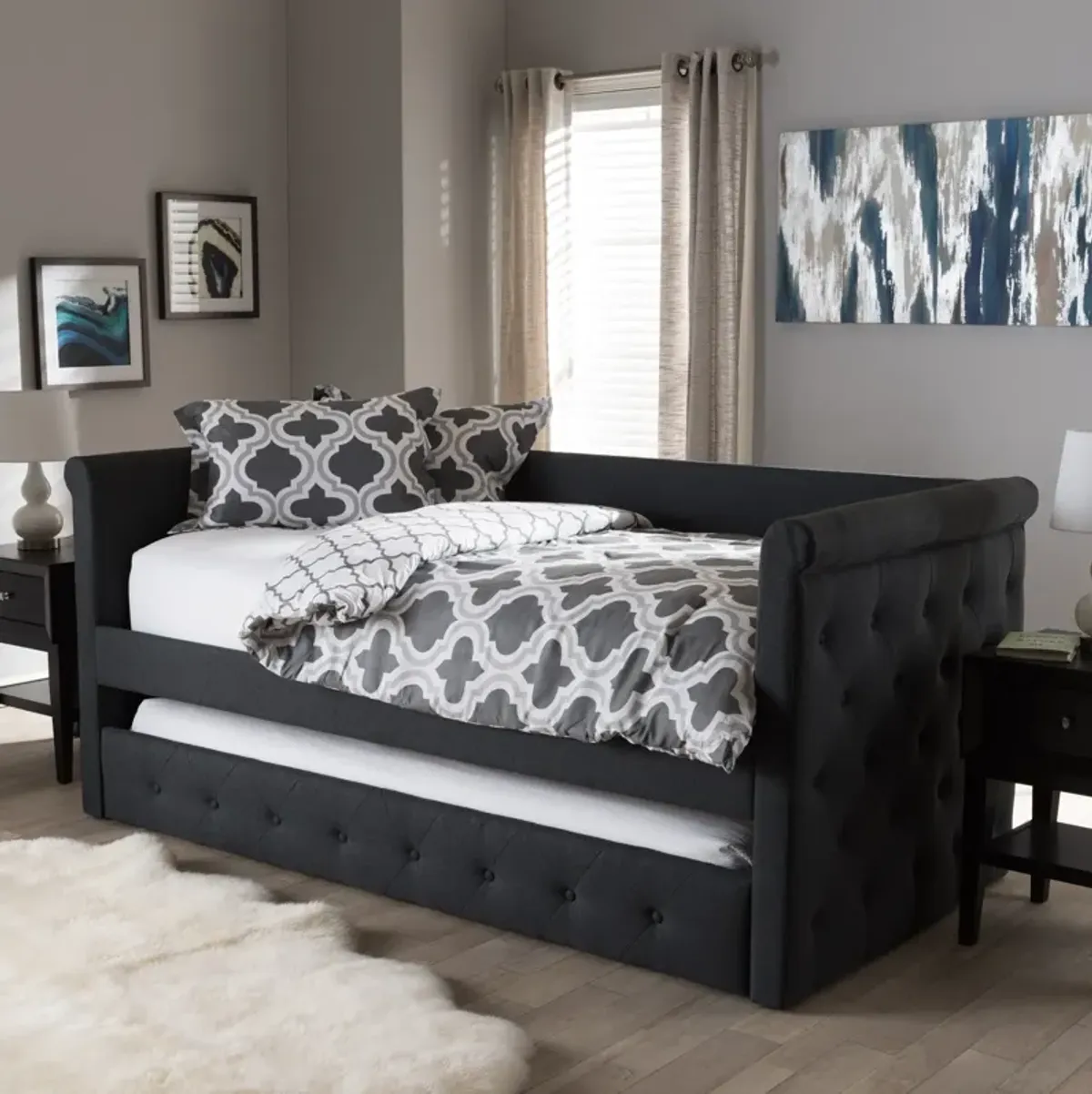 Azora Full Upholstered Daybed with Trundle - Dark Gray