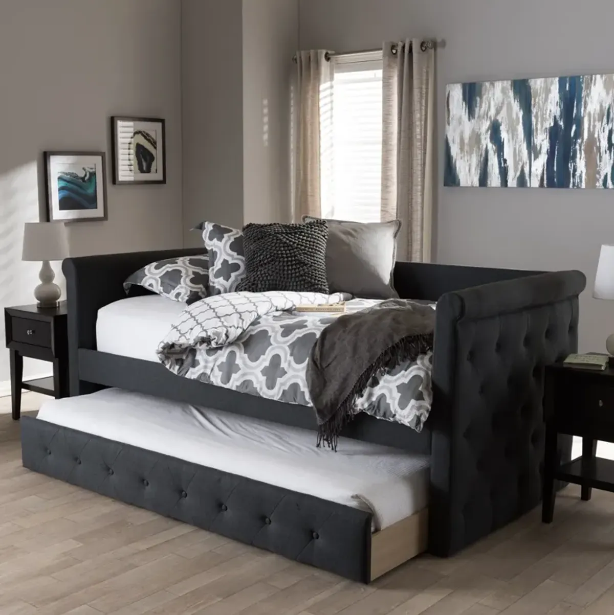 Azora Full Upholstered Daybed with Trundle - Dark Gray