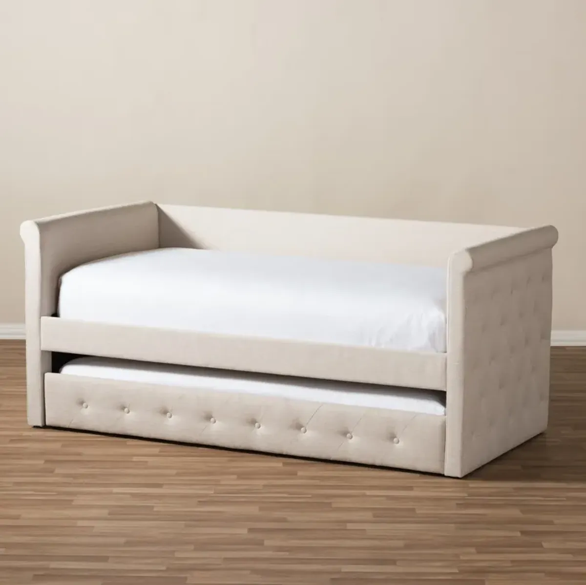 Azora Full Upholstered Daybed with Trundle - Light Beige