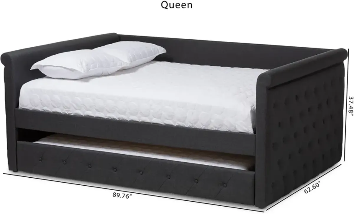 Azora Queen Upholstered Daybed with Trundle - Dark Gray