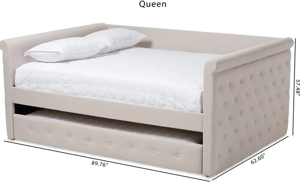 Azora Queen Upholstered Daybed with Trundle - Light Beige