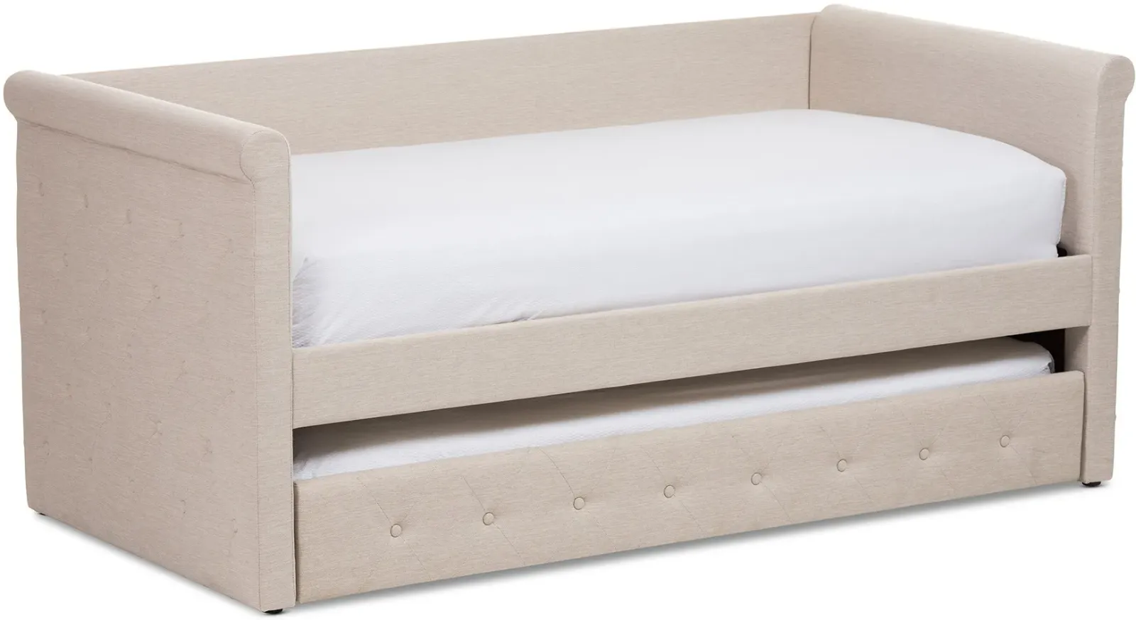 Azora Queen Upholstered Daybed with Trundle - Light Beige