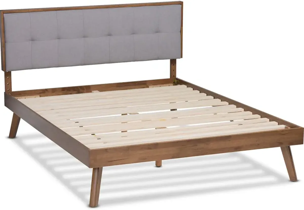 Charmaine King Upholstered Platform Bed - Light Gray/Walnut