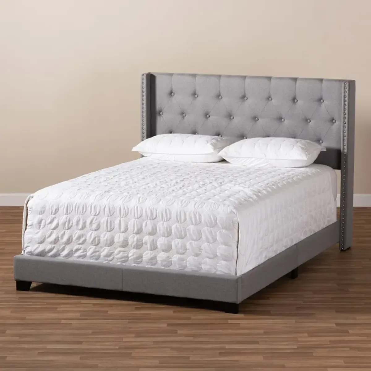 Heston Queen Upholstered Bed - Light Gray