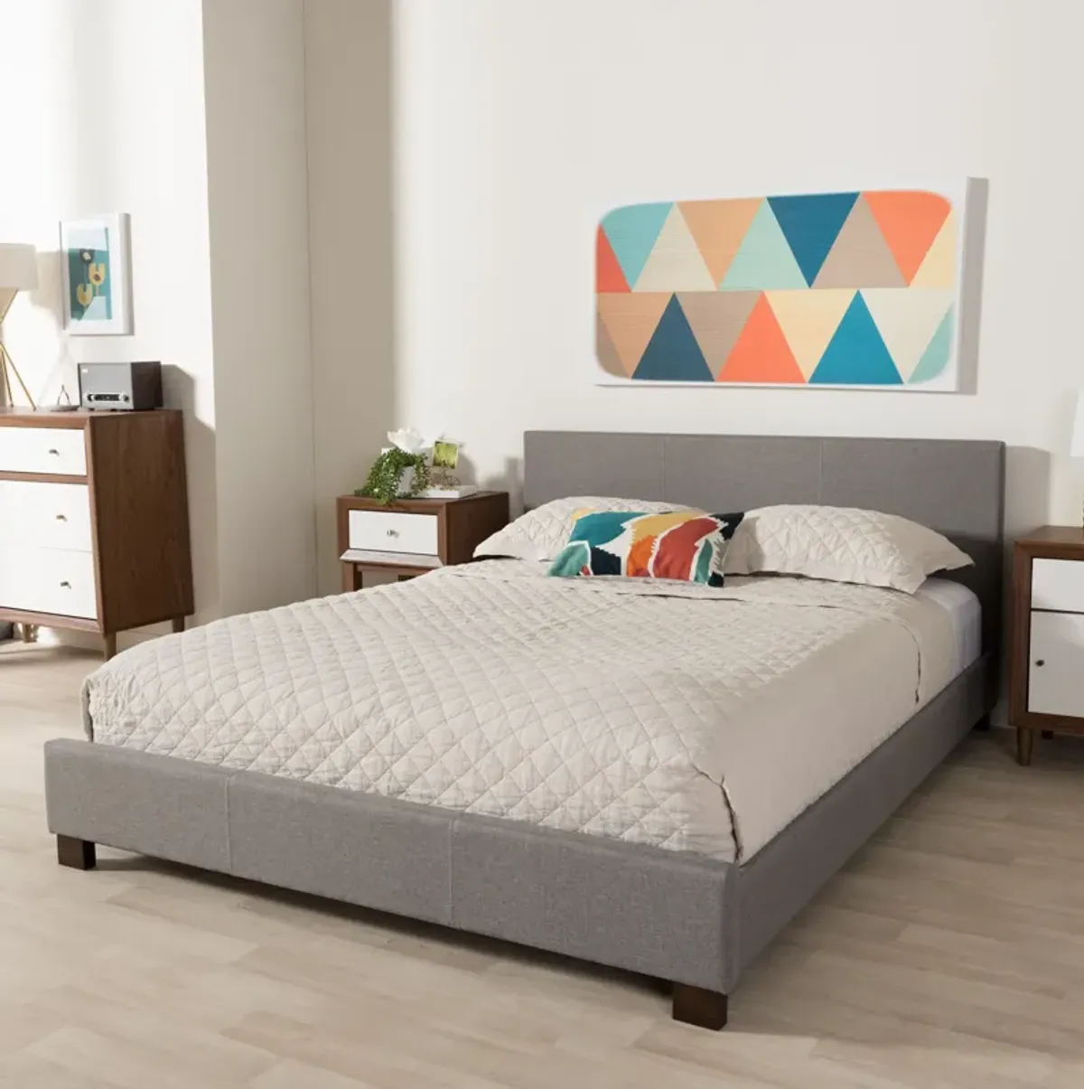 Jody Queen Upholstered Platform Bed - Gray