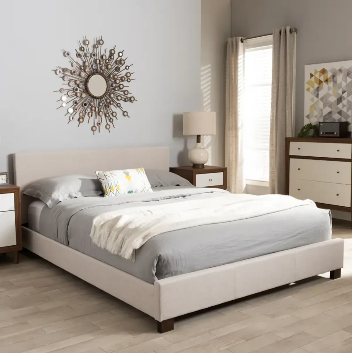 Jody Queen Upholstered Platform Bed - Beige