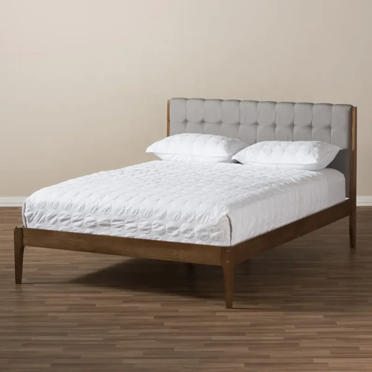 Zarina King Upholstered Platform Bed - Gray/Walnut Brown