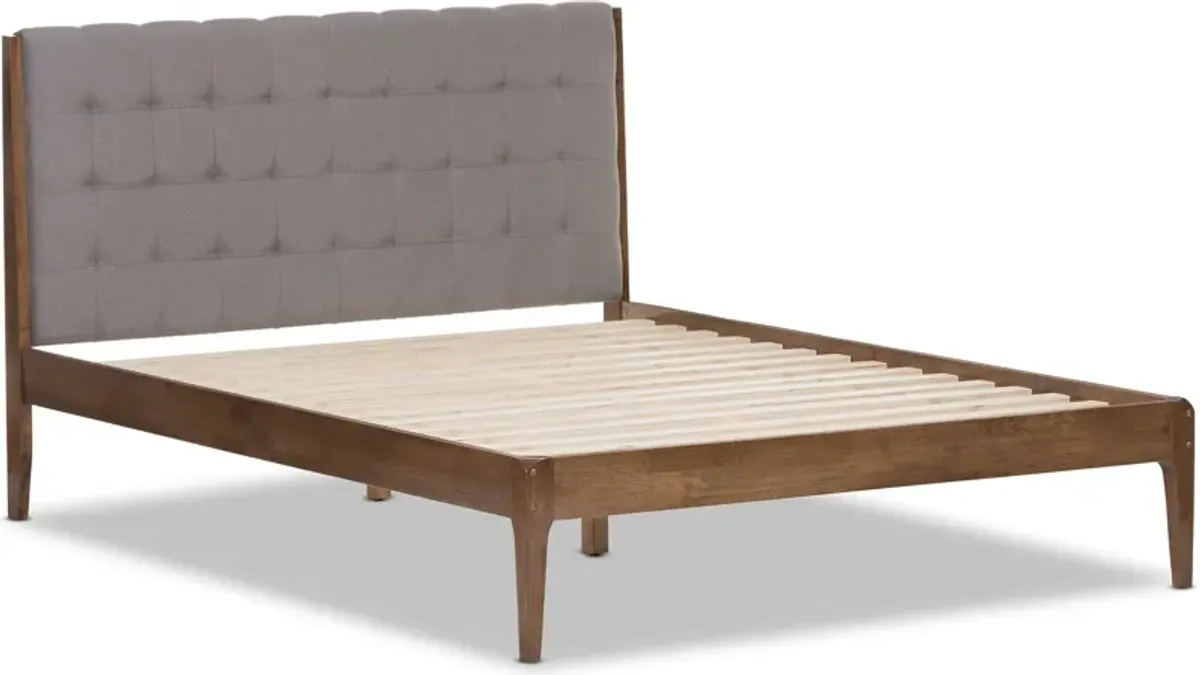 Zarina King Upholstered Platform Bed - Gray/Walnut Brown