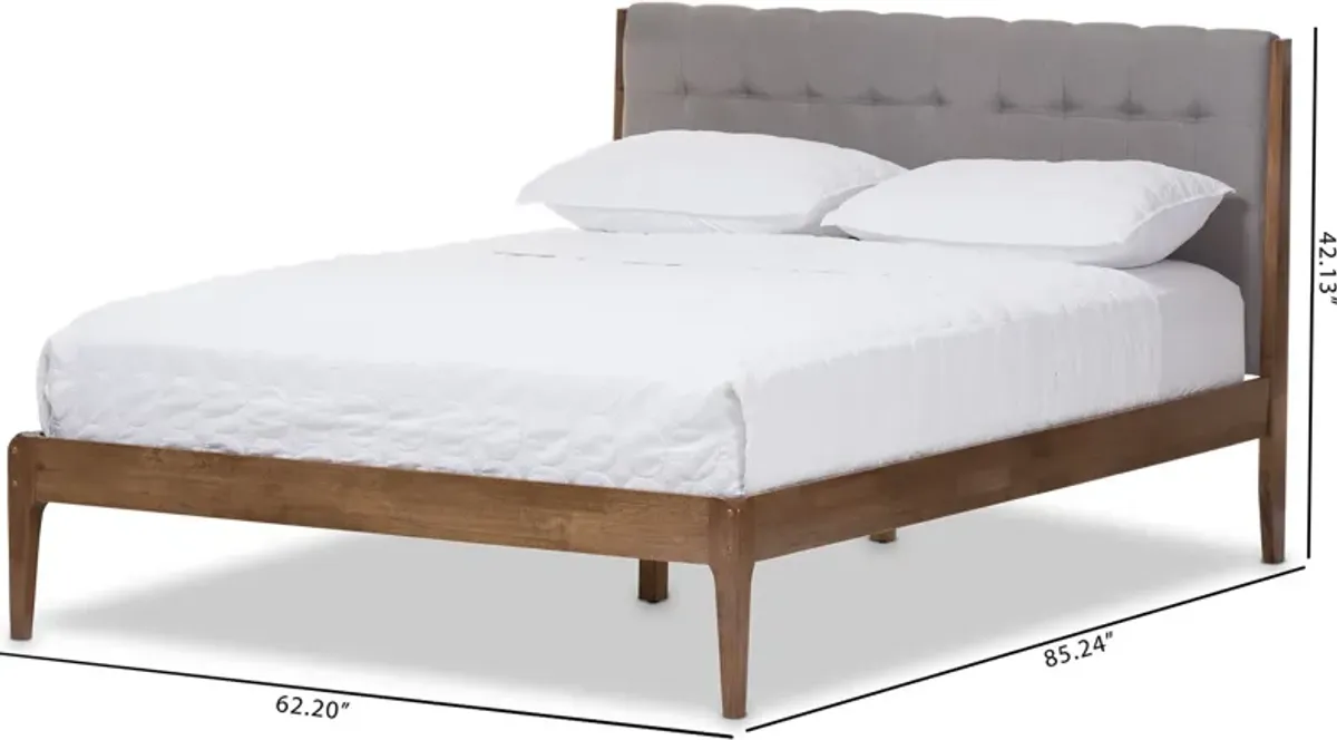 Zarina King Upholstered Platform Bed - Gray/Walnut Brown