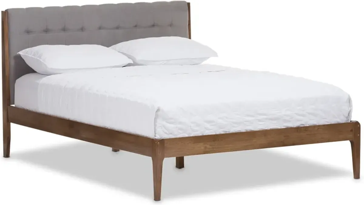 Zarina Queen Upholstered Platform Bed - Light Gray/Walnut Brown