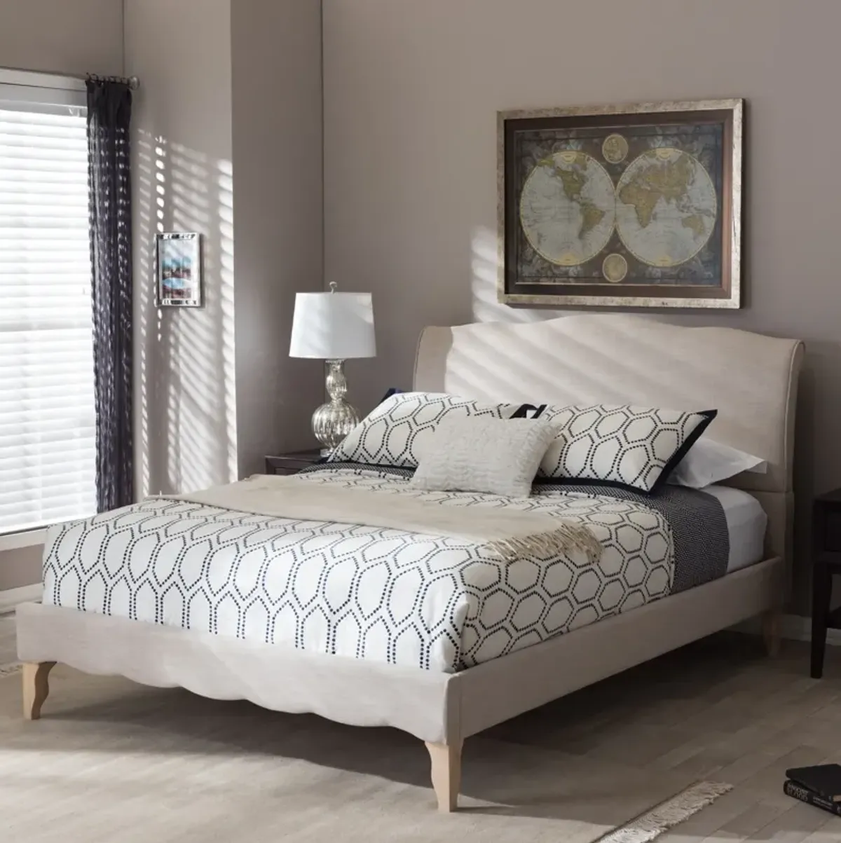 Adara Queen Platform Upholstered Bed - Beige