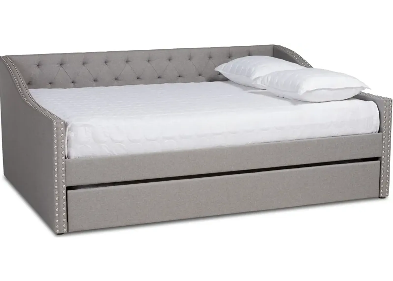 Taite Queen Upholstered Daybed with Trundle - Light Gray