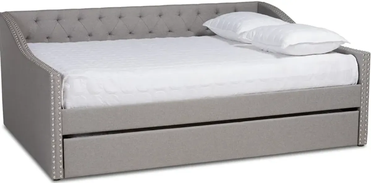 Taite Queen Upholstered Daybed with Trundle - Light Gray