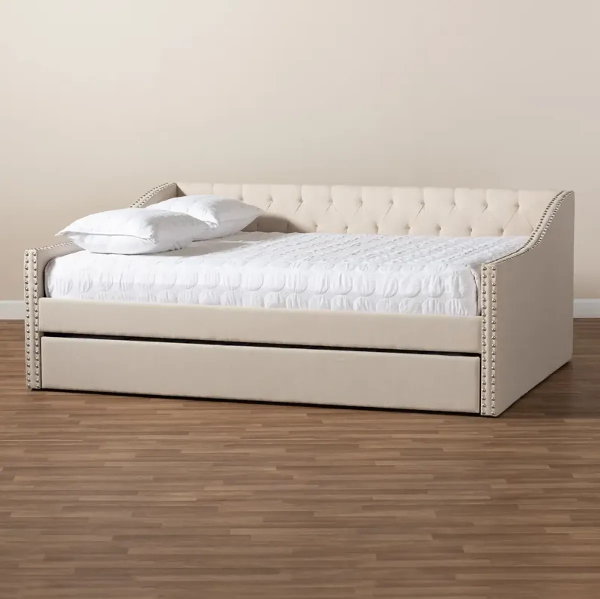 Taite Queen Upholstered Daybed with Trundle - Beige